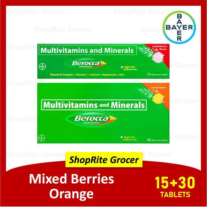 Berocca Orange + Mixed Berries Flavor (BUNDLE 30 + 15 Effervescent Tablets) Multivitamins