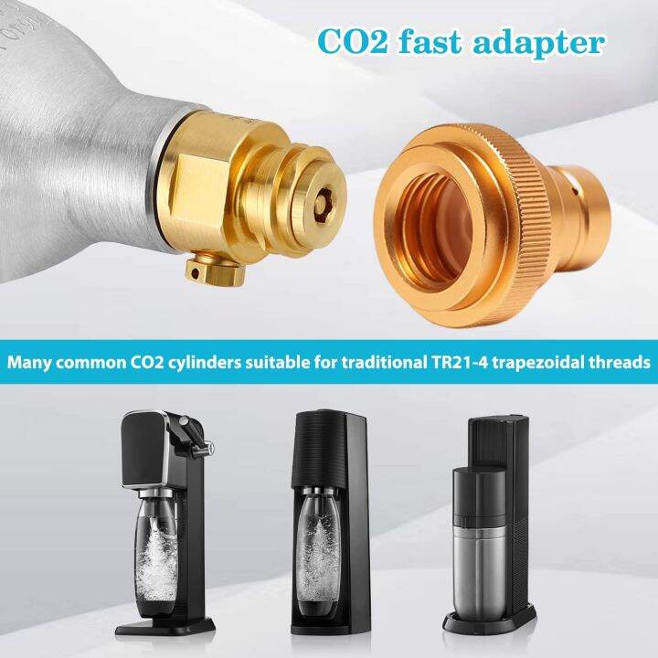 Quick Connect CO2 Adapter For SodaStream DUO, TERRA & ART - TR21-4 Male Thread, Brass & Aluminum Alloy