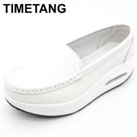 TIMETANG Summer Genuine Leather Womens Shoes Nurse Swing Work all Single star Wedges Womens Shoes Black white Platform C217 Barware