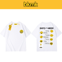 Bkmk เสื้อโค้ทแขนสั้นเสื้อยืดมียี่ห้อคู่แขนสั้นอินเทรนด์ไฮสตรีทสวมใส่ครึ่งแขน