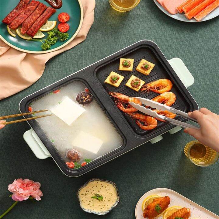 Hot Pot with Grill Multi Electric Frying and Roasting Pan Smokeless 1.4L Hot Pot Barbecue Grill