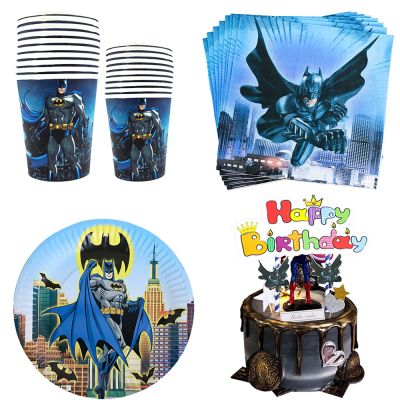 【CW】▫✉  Superhero Bat man Birthday Decorations Napkin Paper Plate Cup Tablecloth Kids Baby Shower Supply