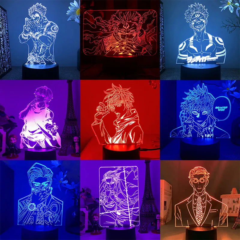 Rush CLYARTPSJujutsu Kaisen Yuji Megumi Nobara Gojo Maki Kento Geto Mahito  Sukuna 3D Anime Lamp LED Nightlights Colors Changing Lampara (Jujutsu