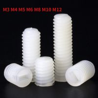 M3 M4 M5 M6 M8 M10 M12 Metric Thread White Nylon Plastic Insulated Slotted Flat Point End Headless Grub Bolt Set Screw Screw Nut Drivers