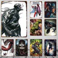 Retro Comic Superhero Venom Vs Spiderman กัปตันอเมริกาโลหะดีบุกป้ายโปสเตอร์ Wall Art สำหรับตกแต่งบ้าน