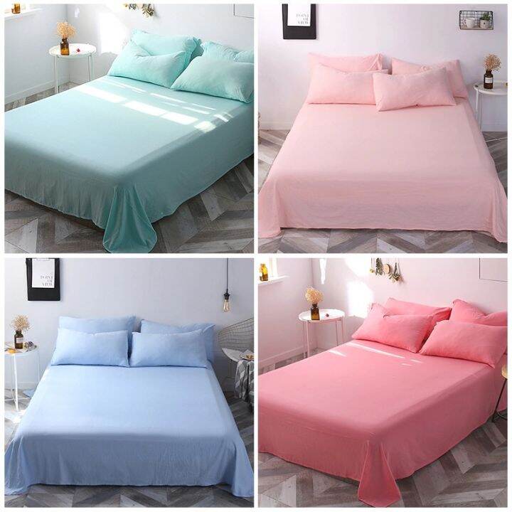Pure Color Washed Cotton Bedding Sheets Set with 2pcs Pillowcase Cadar