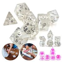 TELEGRAPH 7Pcs/set 7-Die Table Game ลูกเต๋า DND D4 D6 D8 D10 D12 D20 โปร่งใสส่องสว่าง ลูกเต๋าหลายด้าน ทนทานต่อการใช้งาน เกมปาร์ตี้ปาร์ตี้ ลูกเต๋าเกม TRPG DND