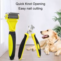 Pet Undercoat Rake Kit Easy Nail Cutting Double Sided Pet Nail Clipper Brush Incisive Ergonomic Handle Stainless Steel for Dogs for Rabbits