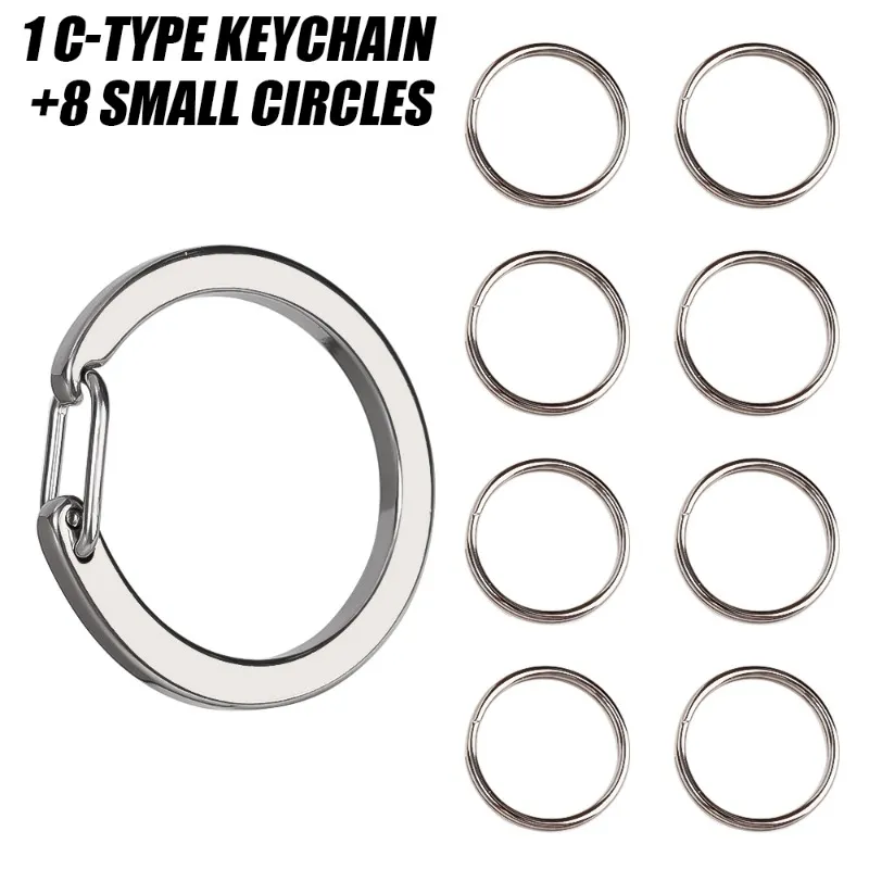 1 Big Ring + 8 Small Rings 304 Stainless Steel Spring Open Keyring Handbag  Snap Car Key Chain Accessories DIY Easy To Take Q22