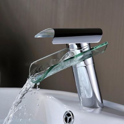ↂ◙⊙ Glass Brass Valve Chrome Nickel Brushed Bathroom Sink Faucet Hot And Cold Water Mix Waterfall Basin Tap
