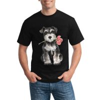 Birthday Present Cute Valentine Rose Mini Schnauzer Breathable Cotton Printed Tshirts