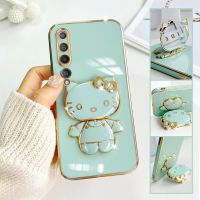 For Xiaomi Mi 10 Pro 5G Mobile Phone Case Fashion Temperament Plating TPU Advanced Rotary Stand Makeup Mirror Hello Kitty Folding Mirror Stand Net Red New Couple Gift Soft Touch Anti slip Anti fall Protective Case