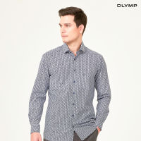 OLYMP GREEN CHOICE 24/Seven LUXOR Shirt เสื้อเชิ้ตรักษ์โลก สีกรมท่า ลายกราฟิก ทรงหลวม ปรับอุณหภูมิ ใส่สบาย รีดง่าย