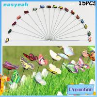 EASYEAH 15PCS/Random Color DIY ลาน ตกแต่งสนามหญ้า สีจำลอง ผีเสื้อปลอม ตกแต่งสวน ผีเสื้อประดิษฐ์พร้อมแท่ง