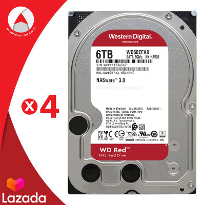 WD 6TB [4ชิ้น รวม 24TB] HDD Red NAS (ฮาร์ดดิสก์แนส) RED 5400RPM, 256MB SATA3 (WD60EFRX) ดับเบิลดีเรด Warranty 3 - Y โดย Synnex