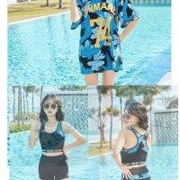 Two-piece swimwear is prevented bask in clothes hot spring bathing suits female sports three-piece fairy fan conservative block belly big yards