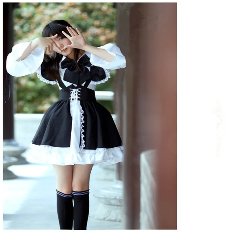 Women Maid Outfit Anime Long Dress Black And White Apron Dress Lolita  Dresses Men Cafe Costume Cosplay Costume Горничная Mucama 