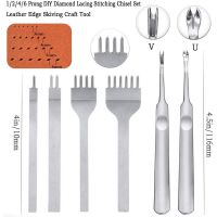 6Pcs 1246 Prong DIY Diamond Lacing Stitching Chisel Set Leather Edge Skiving DIY Craft Tool, Industrial Grade White Steels Leather Craft Kits - Rugged Durable (4mm)