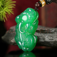 Fashion Green Agate Jade Pixiu Pendant Necklace Jewellery Chinese Hand-Carved Healing Women Man Luck Gift Sweater Chain