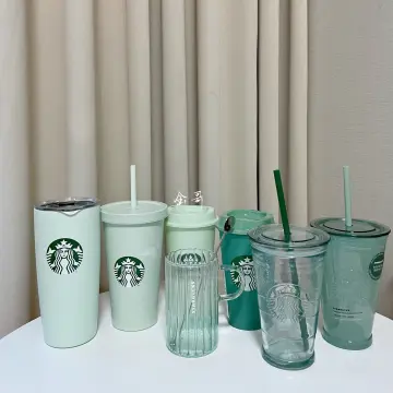 Starbucks Japan Summer Green Transparent 16oz Glass Straw Cup