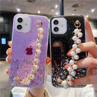 สำหรับ iPhone 14/13/12/11 Pro Max 13/12 Mini 6/6S/7/8 Plus X XR XS Max Glitter Star Space เคสโทรศัพท์ Luxury Pearl สร้อยข้อมือเพชร Bling ซิลิโคนนุ่มปลอกเต็มเลนส์ป้องกันฝาครอบป้องกัน