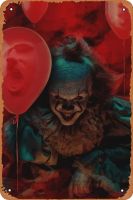 โปสเตอร์ภาพยนตร์สยองขวัญเรื่อง It Pennywise ป้ายดีบุกของตกแต่งสัญลักษณ์โลหะแนววินเทจสำหรับร้านกาแฟตกแต่งผนังบ้าน8x12Inch ของขวัญวันเกิด