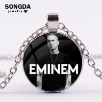 SONGDA Celebrity Eminem Pendant Necklace Hip-Hop Music Jewelry Fans Gift Art Photo Glass Cabochon Pendant Punk Zinc Alloy Chain Fashion Chain Necklace