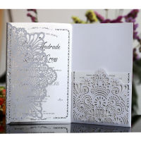 50Pcs Cut Wedding Invitation Card Greeting European Tri-Fold Lace Personalized Sample Card With RSVP Card Party Decoration