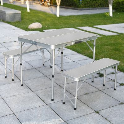 Picnic table and chair set (1 table+2chairs) (table 90x60x70cm, chair 87x24x39.5 cm)-Silver