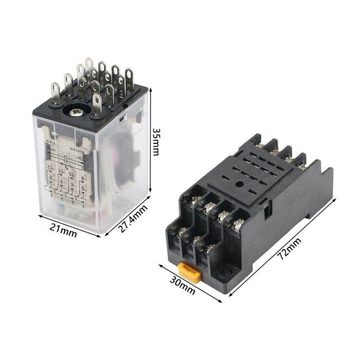 รีเลย์แม่เหล็กไฟฟ้าขนาดเล็ก-ac-12v-24v-36v-48v-110v-220v-380v-คอยล์4no-ราง-din-14พิน-my4nj-ใหม่-hh54pl-1ชุด