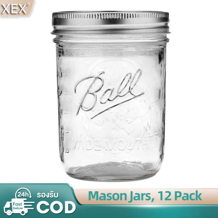 （12 ชิ้น/ชุด） Ball Mason Jar Wide Mouth Pint Jar 16 oz ขวดโหลแก้วบอล