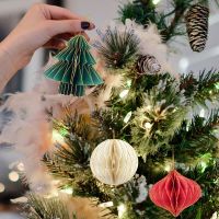 Mini Paper Christmas Tree Ball Christmas Tree Pendant Lantern Hanging Ornaments Xmas New Year Party Home Decorations