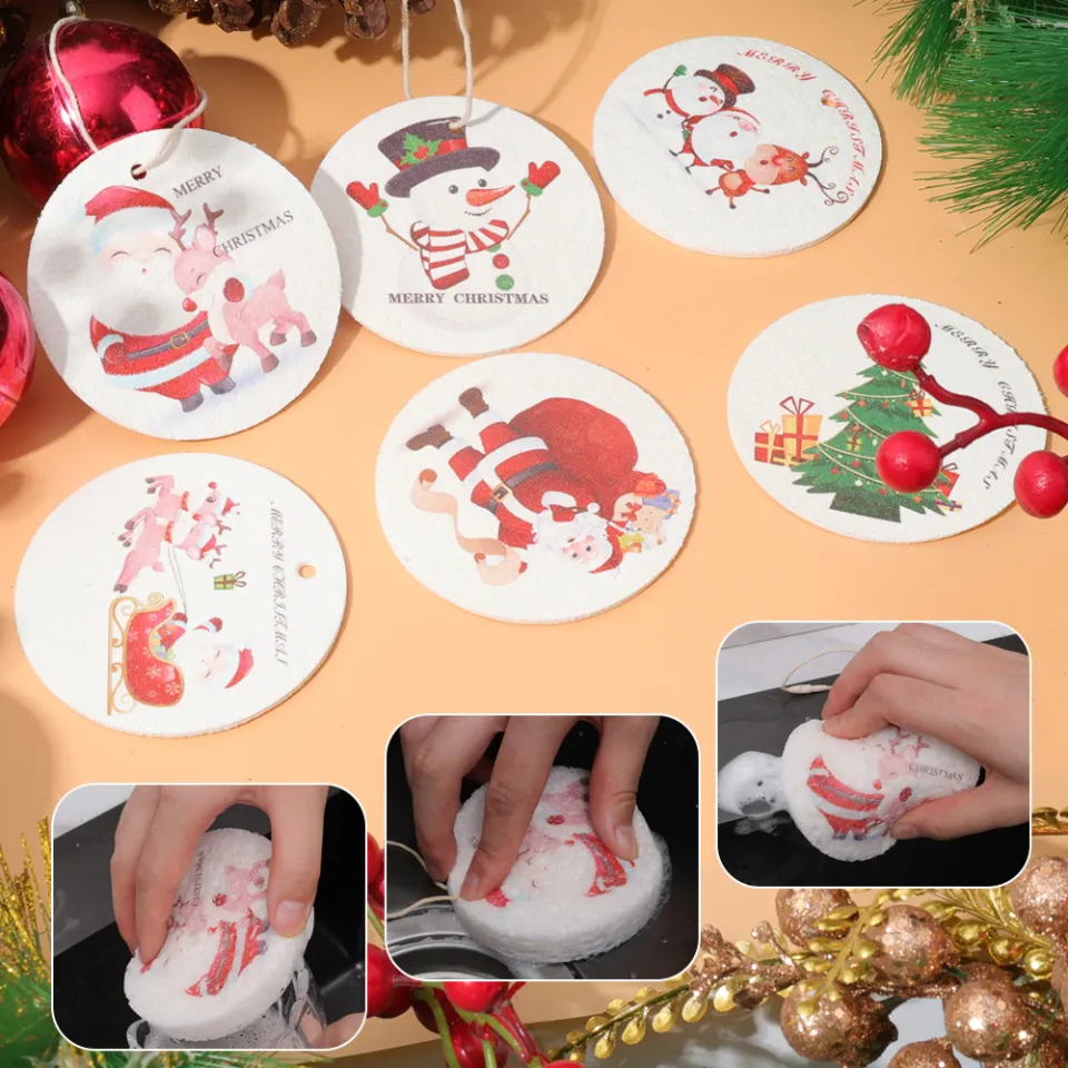 Cleaning Sponge Rubs Santa Claus Dish Brush Wood Pulp Cotton Wipe