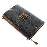 Embossed Pattern Soft Leather Travel Notebook with Lock and Key Diary Notepad Paper for Business Sketching &amp; Writing