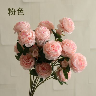 Rose Artificial Flowers 3 Heads Pink White Peonies Silk Flower Wedding Garden Decoration Fake Flower Bouquet Peony Color