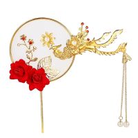 ✅【100% Ready Stock】Alloy Phoenix Cake Decoration Red Rose Cake Topper for Chinese Wedding Anniversary Party Decor