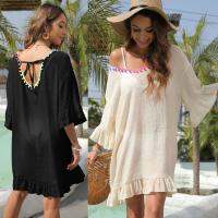 [COD] Cross-border new seaside vacation blouse with colorful tassel stitching loose European and beach dress 201288