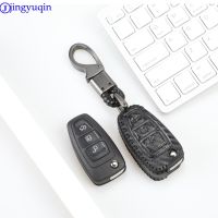 fgjfykjd Carbon Leather Car Modeling Key Remote Keychain Shell for Ford Fiesta Focus 3 4 MK3 MK4 Fiesta Kuga Escape Ecosport Fob Case