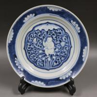 Qing Kangxi สีฟ้าและสีขาวรูปแบบแบนแผ่นโบราณ Porcelain Home Bo โบราณ Rack เครื่องประดับโบราณ Collection