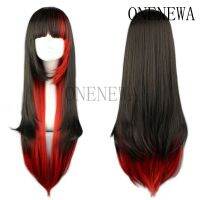 【1NEW - A】Qqxcaiw ยาวตรงคอสเพลย์วิกผมผู้หญิงปาร์ตี้สีดำสีแดง Ombre วิกผมสังเคราะห์ทนความร้อน dbv