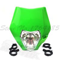 “：{}” Motorcycle Dirt Bike Motocross Supermoto Universal Headlights  SX EXC XCF SXF SMR White Headlamp Fairing