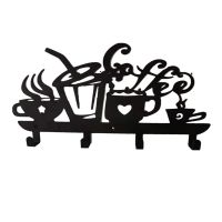 Creative 4-Hook Wall Mount Coffee Cup Drain Hook Black Metal Mug Rack Wall Hanging Design Cup Drain Hanger Cup Holder