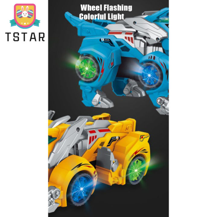 ts-ready-stock-2-in-1-spray-dinosaur-transforming-car-electric-triceratops-deformation-car-with-light-music-ของเล่นเพื่อการศึกษาสำหรับเด็ก-cod