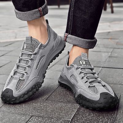 Men Mesh Hiking Shoes Wearproof Rubber Upstream Quick-Dry Breathable Trekking Water Sports Sneakers Soft Good Grip