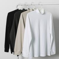 Basic and versatile! 250g heavyweight pure cotton half turtleneck long-sleeved T-shirt autumn loose and comfortable bottoming shirt for men and women 【SSY】