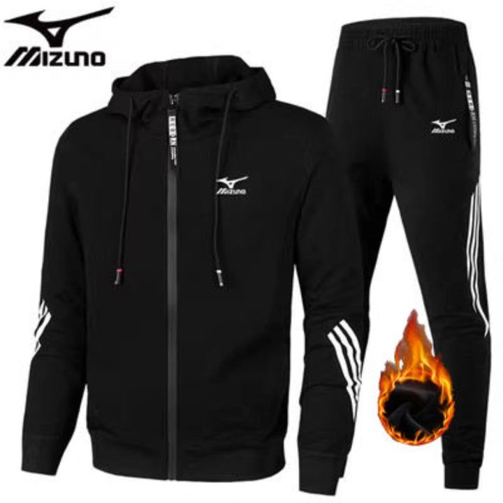 และmizuno-เสื้อโค้ตออกกำลังกายวิ่งออกกำลังกายสำหรับผู้ชายช่วงฤดูใบไม้ผลิและฤดูใบไม้ร่วงเหมาะกับหมวกขนแกะการเคลื่อนไหวรหัสใหญ่ผ้ากำมะหยี่คอตตอน