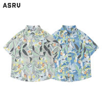 ASRV เสื้อเชิ๊ตแขนสั้นผู้ชาย,เสื้อวินเทจแขนดอกไม้พิมพ์สั้นเสื้อลำลองโอเวอร์ไซส์แนวสตรีทสำหรับเสื้อเชิ๊ตลายดอกไม้