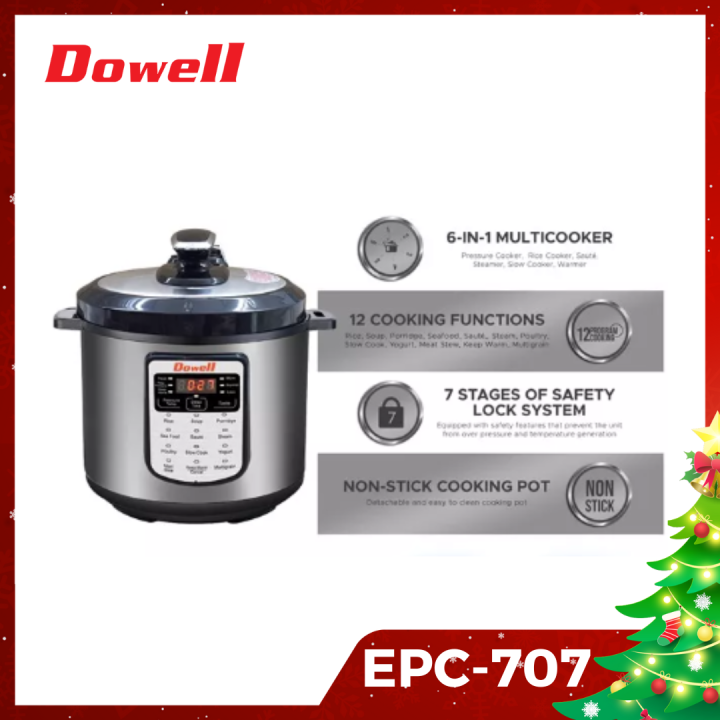 Dowell EPC707 6in1 Multi cooker with 12 Cooking Programs Electric Pressure Cooker Slow Cooker