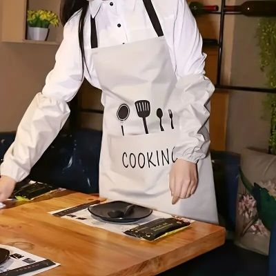 1pc Knife Fork Printed Apron  Oil-proof Waterproof Breathable Sleeveless Chef Cooking Apron  Fashion Kitchen Supplies Aprons