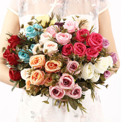 WF 1ช่อดอกไม้เทียมวินเทจซีแอทเทิลเจ้าสาวแบบ DIY ห้องนั่งเล่นของตกแต่งงานแต่งงานสวนในบ้านดอกไม้ปลอม